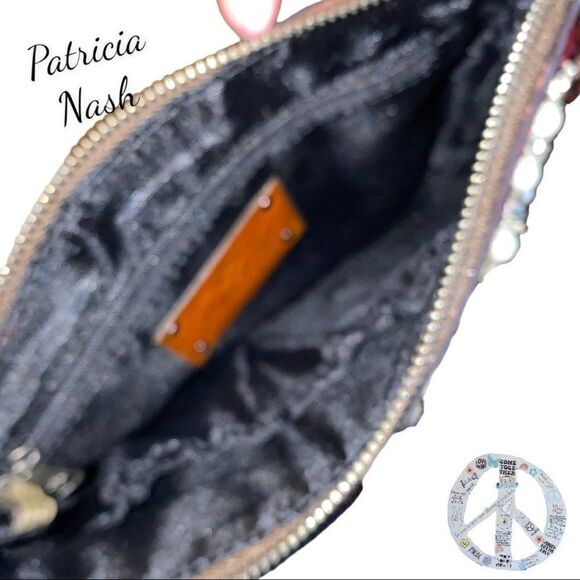 PATRICIA Nash CASSINI feather & chunky rhinestone beaded wristlet Berry Red. NWT - Picture 6 of 11